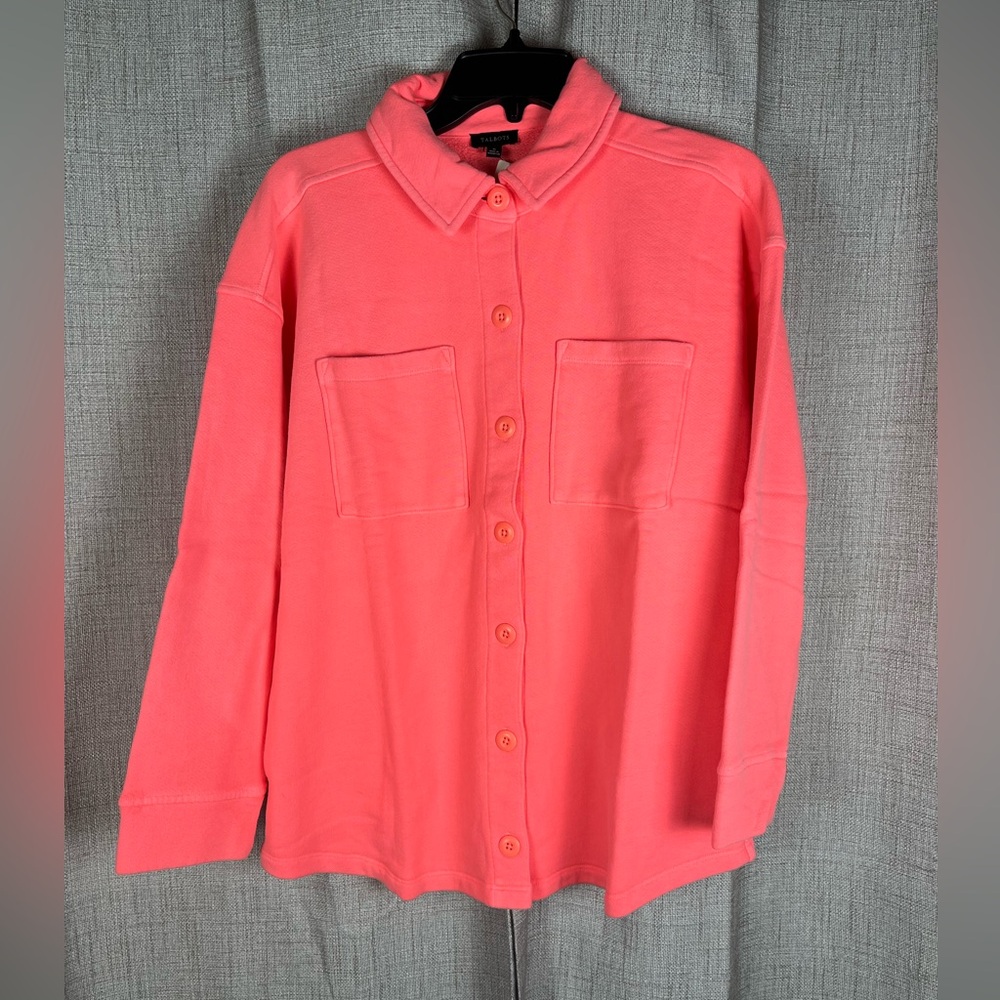 TALBOTS Button Up Sweatshirt Shirt Collared Bright Orange Size Medium Cotton NWT